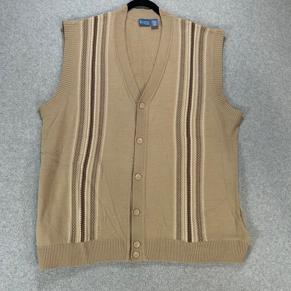 Norman Rockwell Cardigan Vest Mens 3X Tan Grandpacore Vintage
